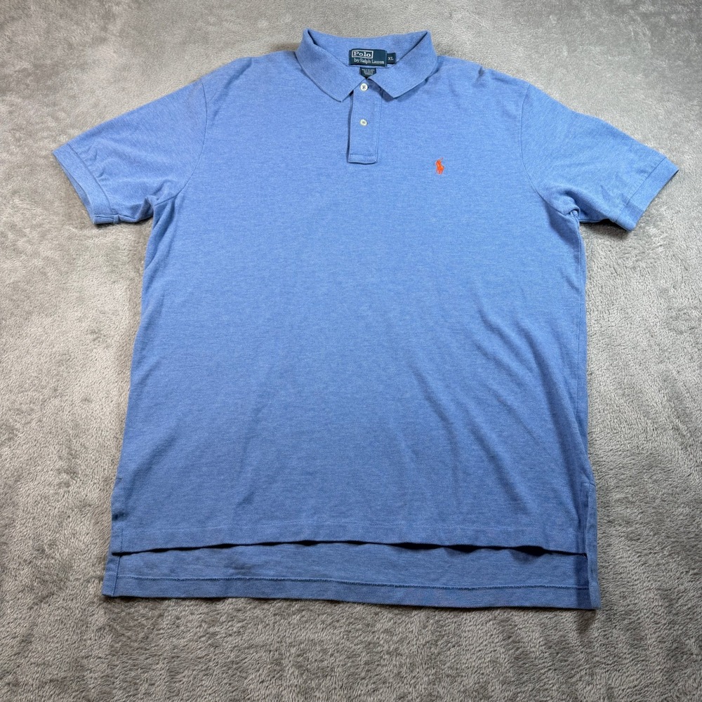 Vintage Polo Ralph Lauren Polo Shirt Men XL Blue Short Sleeve Pique Cotton